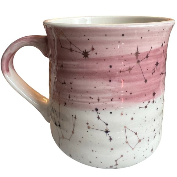 NWT Zodiac Celestial Mug Metallic Gold Stars Pink & White Hand-Painted 16-18oz - Picture 3 of 14